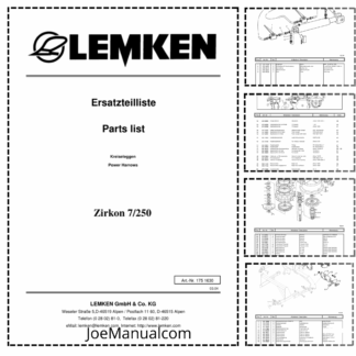 Lemken Zirkon 7 250 Furrow Press Spare Parts Catalogue