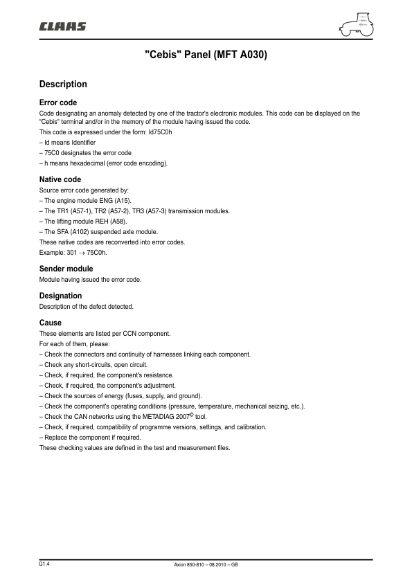 Claas Axion 850 810 Tractor Diagnostic List of Error Codes - Image 8