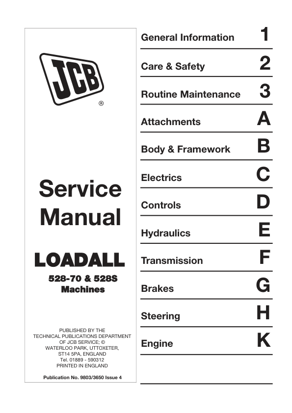 JCB 528-70 528D Loadal Telehandler Service Manual 9803/3650 Printed Book - Image 2
