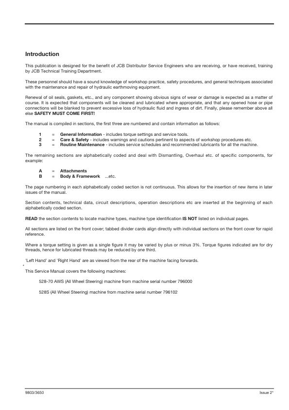 JCB 528-70 528D Loadal Telehandler Service Manual 9803/3650 Printed Book - Image 3