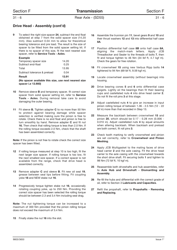 JCB 528-70 528D Loadal Telehandler Service Manual 9803/3650 Printed Book - Image 17