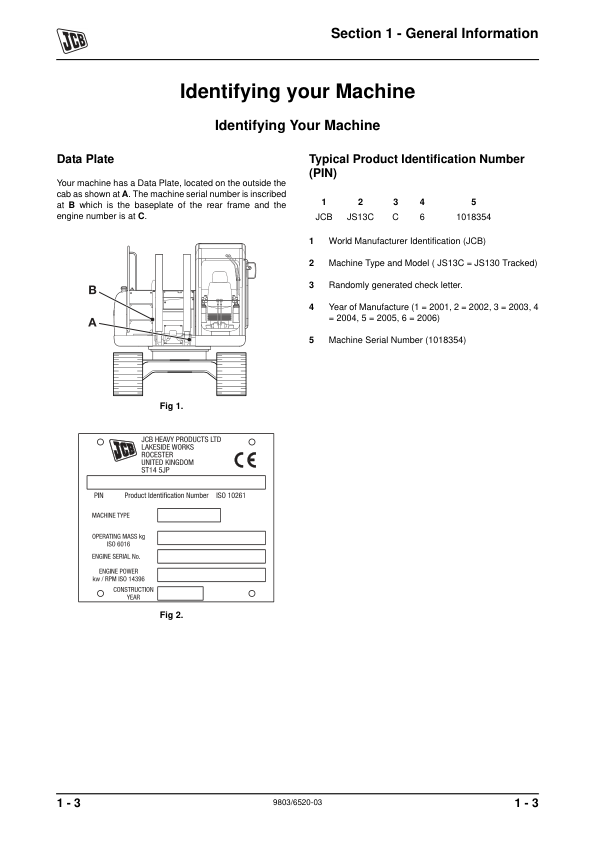 JCB JS115 JS180 Excavator Service Manual 9803/6520-03 - Image 5