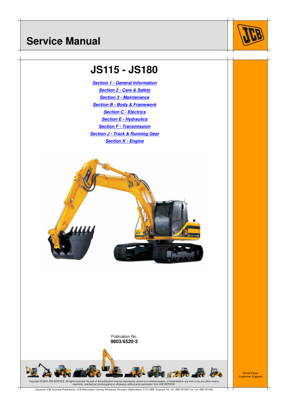 JCB JS115 JS180 Excavator Service Manual 9803/6520-03 - Image 2
