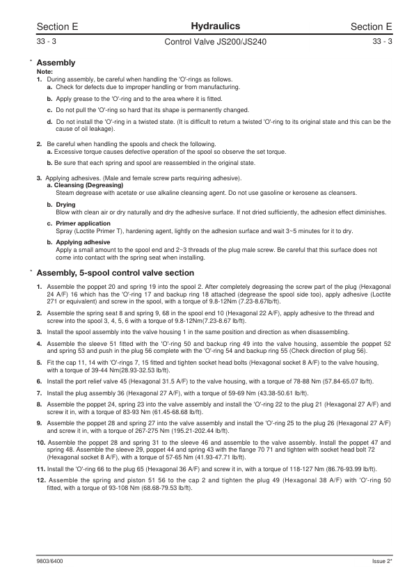 JCB JS200 JS210 JS220 JS240 JS260 Excavators Service Manual 9803/6400 Printed Book - Image 9