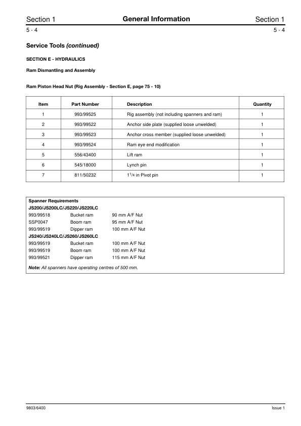 JCB JS200 JS210 JS220 JS240 JS260 Excavators Service Manual 9803/6400 Printed Book - Image 6
