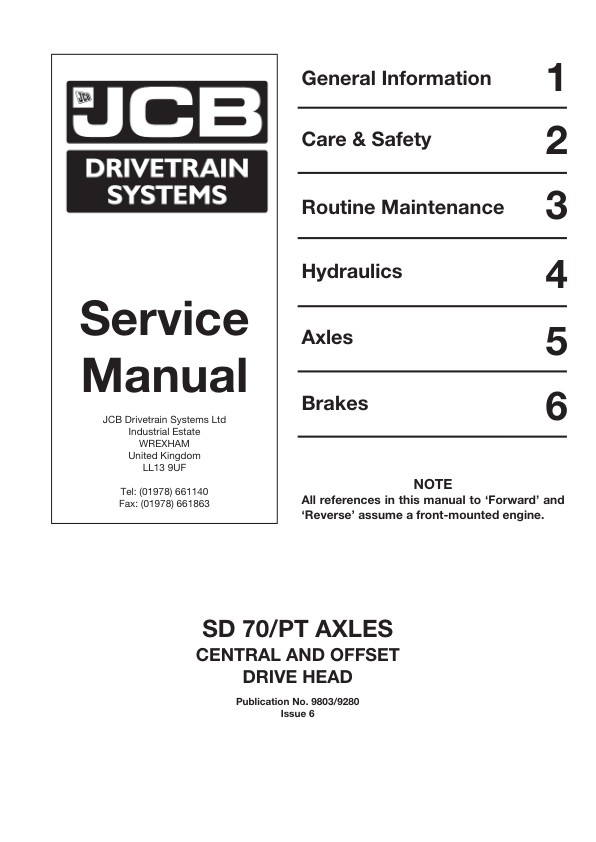 JCB SD70 PT Axle Central Offset Drive Head Service Manual 9803/9280 Printed Book - Image 2