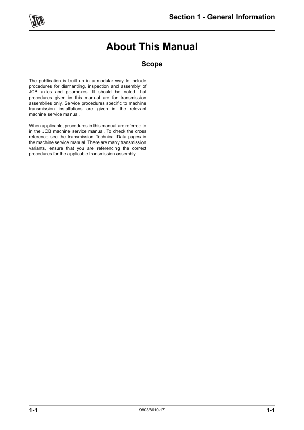 JCB Transmissions Service Manual 9803/8610-18 Printed Book - Image 3
