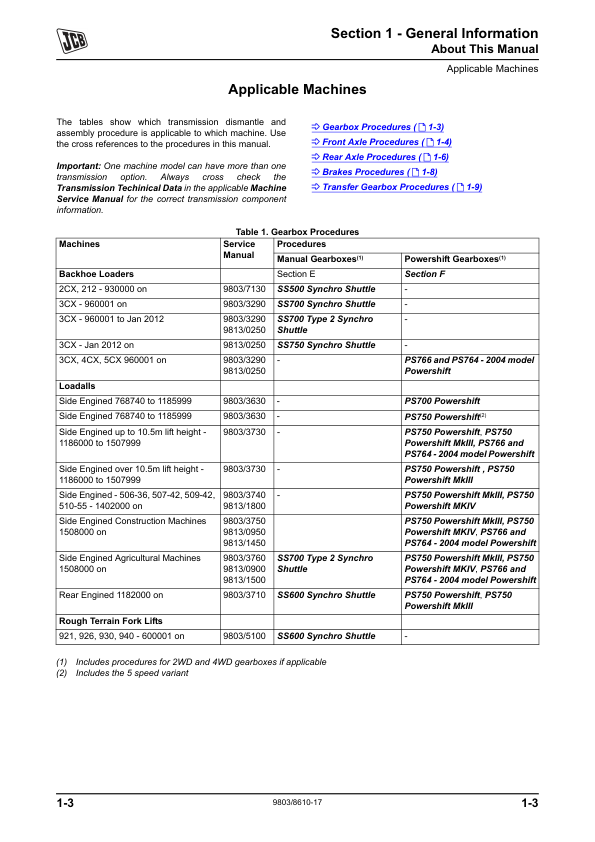 JCB Transmissions Service Manual 9803/8610-18 Printed Book - Image 5