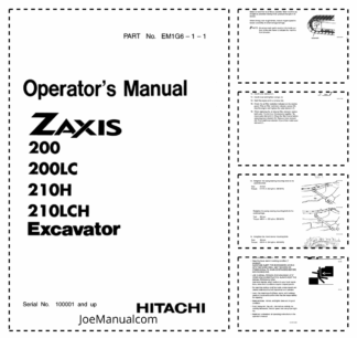 Hitachi 200 200LC 210H 210LC Excavator Operators Manual
