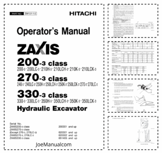 Hitachi Zaxis 200-3 270-3 330-3 Excavator Operators Manual