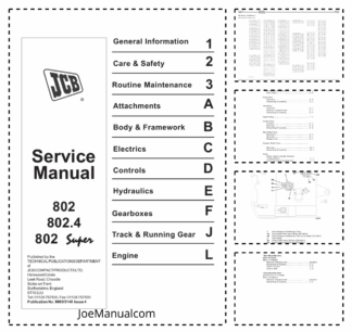 JCB 802 802.4 802 Super Mini Excavator Service Manual 9803/3140