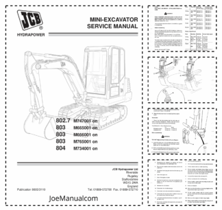 JCB 802.7 803 804 Mini Excavator Service Manual 9803/3110