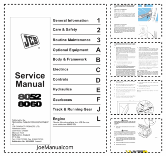 JCB 8052 8060 Mini Excavator Service Manual 9803/9290