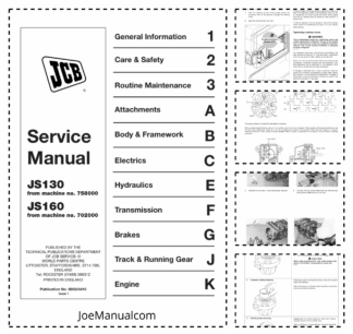 JCB JS130 JS160 Tracked Excavator Service Manual 9803/6410