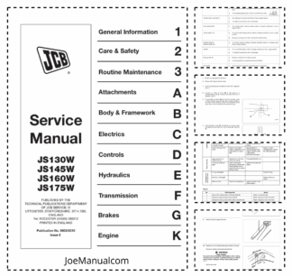 JCB JS130W 145W 160W 175W Excavator Service Manual 9803/6310