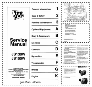 JCB JS130W JS150W Excavator Service Manual 9803/6300