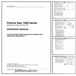Perkins New 1000 Series AJ AS YG YK Engine Workshop Manual 9806/2140