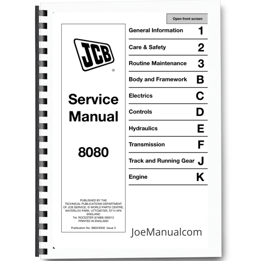 JCB 8080 Excavator Service Manual 9803/9330 Printed Book