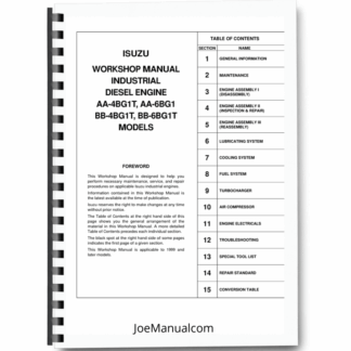 Isuzu AA 4BG1T AA 6BG1 BB 4BG1T BB 6BG1T Engine Workshop Manual 9806/2210 Printed Book