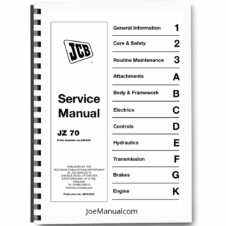 JCB JZ70 Tracked Excavator Service Manual 9803/6030 Printed Book