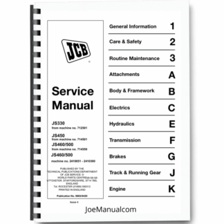JCB JS330 JS450 JS460 JS500 Tracked Excavator Service Manual 9803/6420 Printed Book
