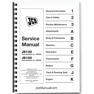 JCB JS130 JS160 Tracked Excavator Service Manual 9803/6410 Printed Book
