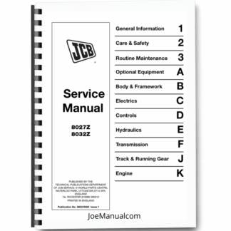 JCB 8027Z 8032Z Mini Excavator Service Manual 9803/9300 Printed Book
