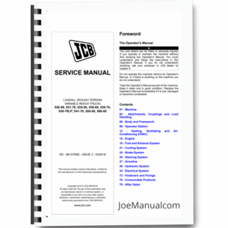 JCB 526-56 531-70 535-95 536-60 536-70 536-70LP 541-70 550-80 560-80 Telehandler Service Manual 9812/7600 Printed Book