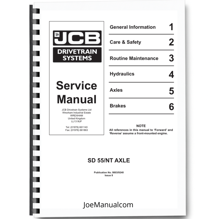JCB SD55 NT Axle Service Manual 9803/9240 Printed Book