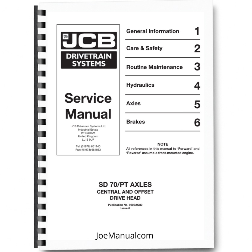 JCB SD70 PT Axle Central Offset Drive Head Service Manual 9803/9280 Printed Book