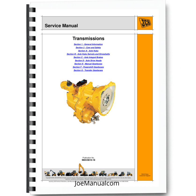 JCB Transmissions Service Manual 9803/8610-18 Printed Book
