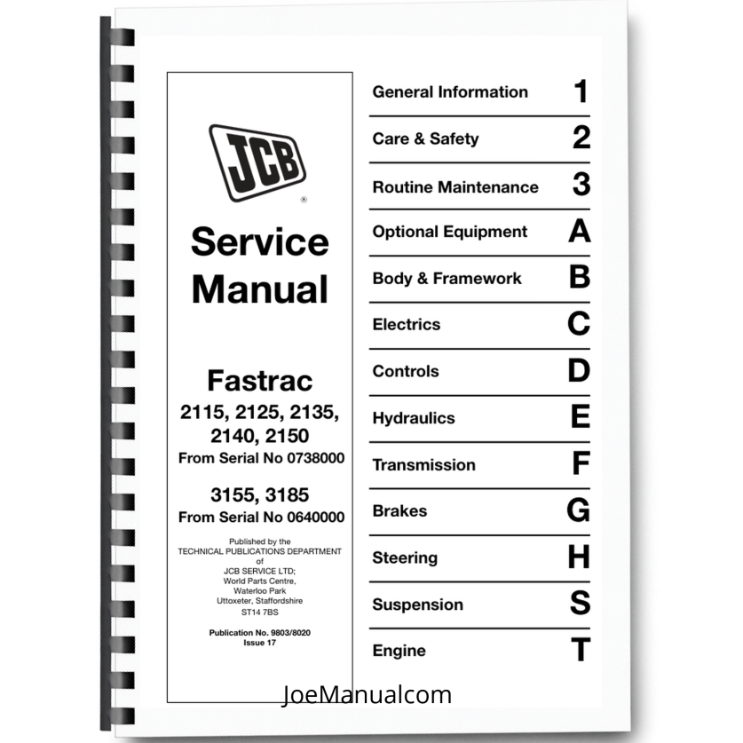 JCB 2115 2125 5135 5140 4150 3155 3185 Fastrac Tractro Service Manual 9803/8020 Printed Book