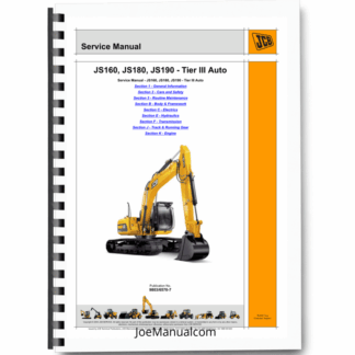 JCB JS160 JS180 JS190 Tier III Auto Excavators Service Manual 9803/6570-7 Printed Book