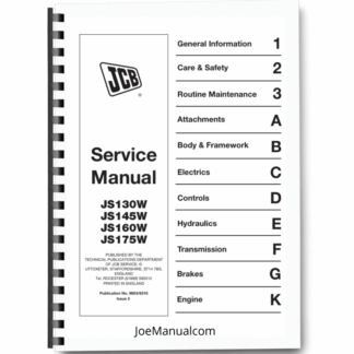 JCB JS130W 145W 160W 175W Excavator Service Manual 9803/6310 Printed Book