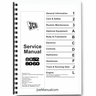 JCB 8052 8060 Mini Excavator Service Manual 9803/9290 Printed Book