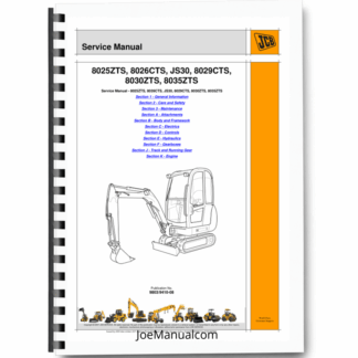 JCB 8025ZTS 8026CTS JS30 8029CTS 8030ZTS 8035ZTS Mini Excavator Service Manual 9803/9410 Printed Book