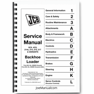 JCB 3CX 4CX 214E 214 215 217 Backhoe Loader Service Manual 9803/3280 Printed Book