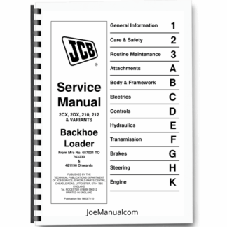 JCB 2CX DX 210 212 Backhoe Loaders Service Manual 9803/7110 Printed Book