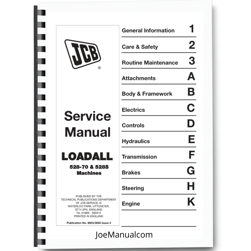 JCB 528-70 528D Loadal Telehandler Service Manual 9803/3650 Printed Book