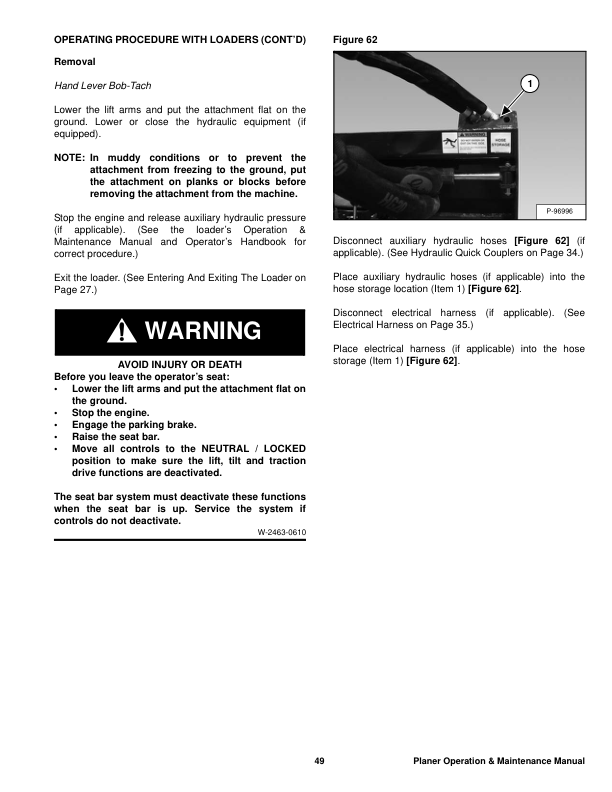 Bobcat 18PLA 24PLA PNSFL Planer Operation and Maintenance Manual - Image 7
