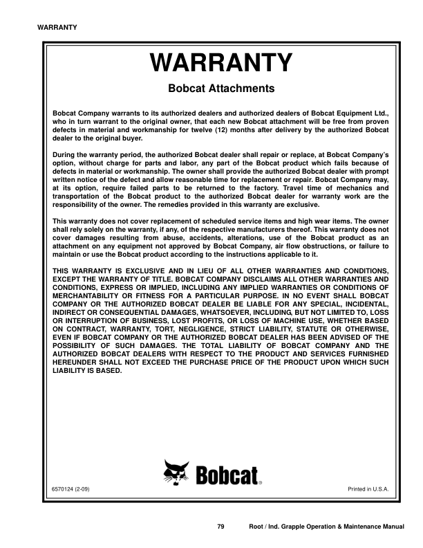 Bobcat 36 48 Inch Root Industrial Grapple Attachment Operation and Maintenance Manual - Image 10