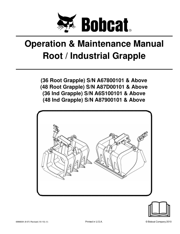Bobcat 36 48 Inch Root Industrial Grapple Attachment Operation and Maintenance Manual - Image 2