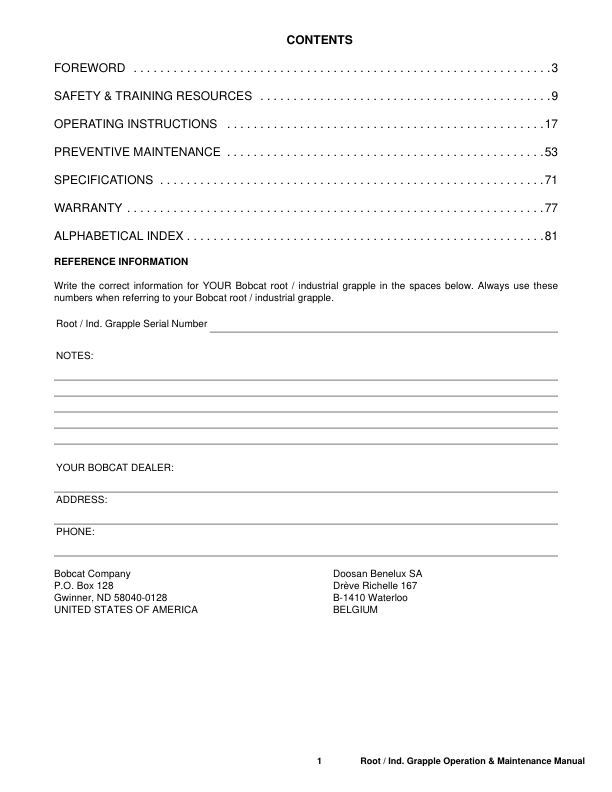 Bobcat 36 48 Inch Root Industrial Grapple Attachment Operation and Maintenance Manual - Image 3