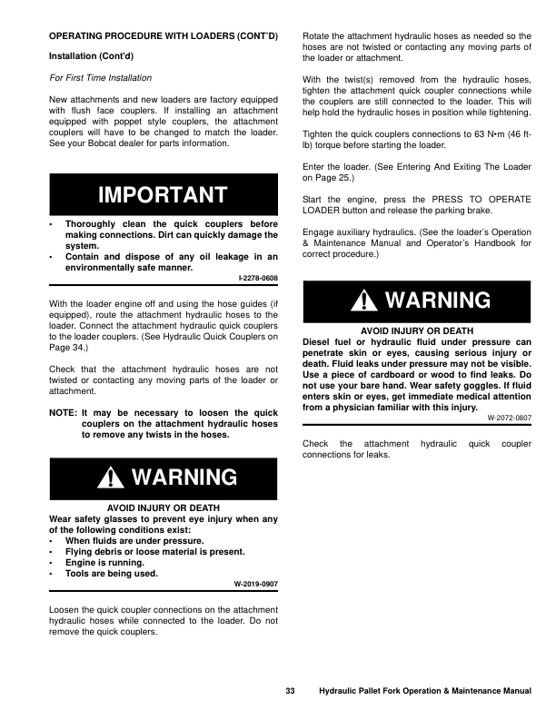 Bobcat 42 48 Inch Hydraulic Pallet Fork Operation and Maintenance Manual - Image 5