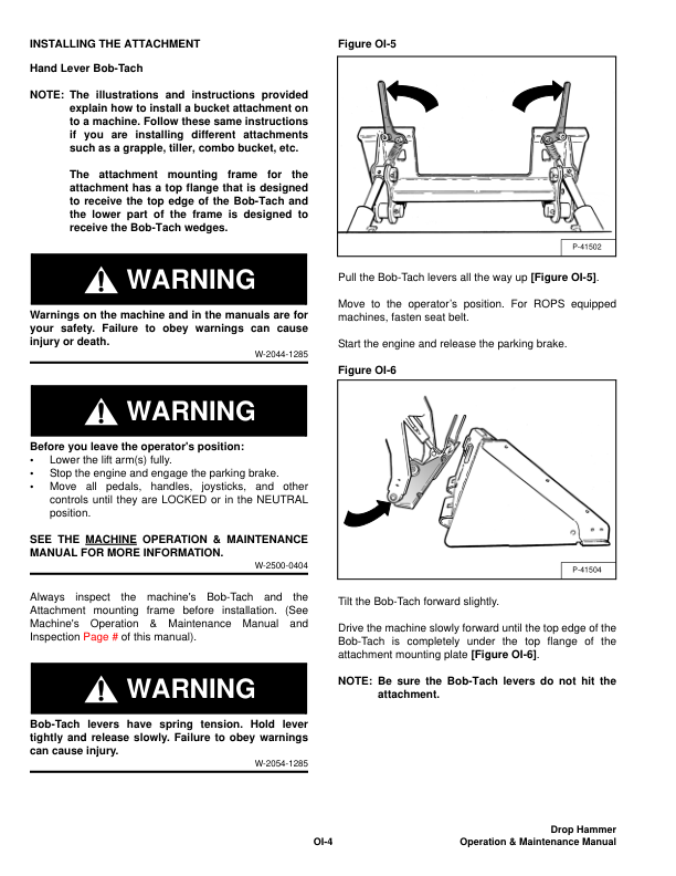 Bobcat Drop Hammer Attachment Operators Manual 005800101 - Image 5