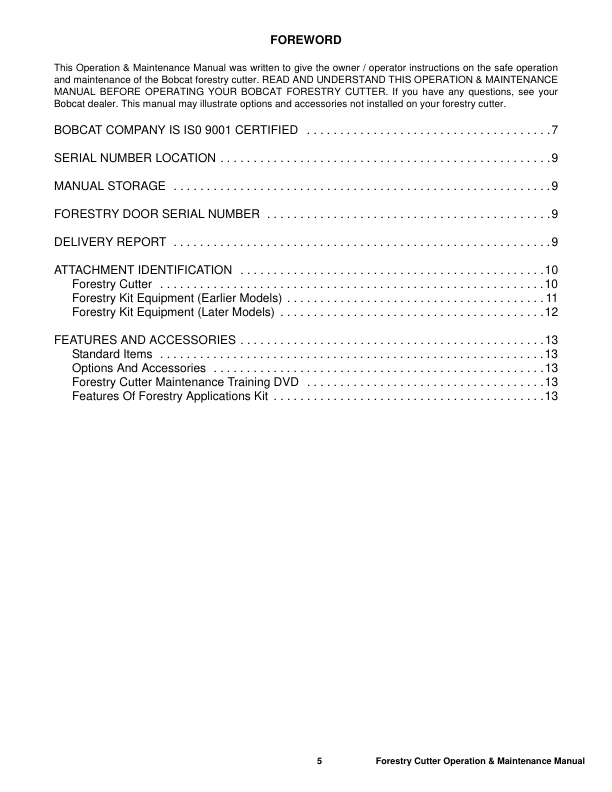 Bobcat Forestry Cutter Attachment Operation and Maintenance Manual - Image 4