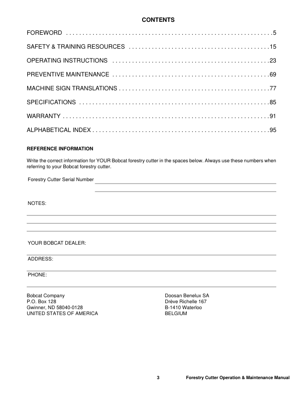 Bobcat Forestry Cutter Attachment Operation and Maintenance Manual - Image 3