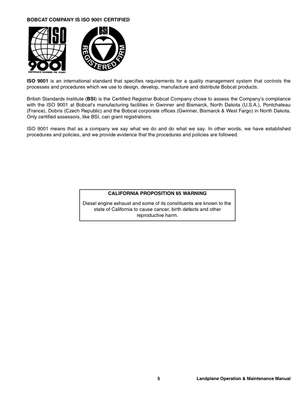 Bobcat Landplane Operation and Maintenance Manual Rev 05 11 - Image 3