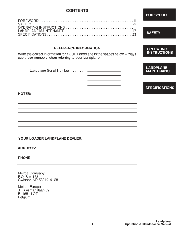 Bobcat Landplane Operation and Maintenance Manual - Image 3