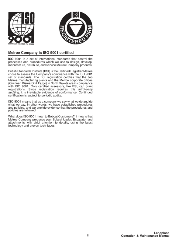 Bobcat Landplane Operation and Maintenance Manual - Image 4